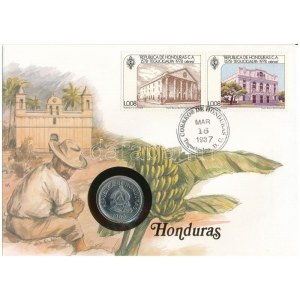 Honduras 1980. 10c Cu-Ni felbélyegzett borítékon, bélyegzéssel, német nyelvű leírással T:UNC patina Honduras 1980...