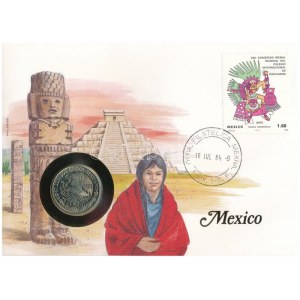 Mexikó 1981. 1P Cu-Ni, felbélyegzett borítékban, bélyegzéssel, német nyelvű leírással T:UNC patina Mexico 1981...