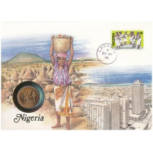 Nigéria 1974. 1k felbélyegzett borítékban, bélyegzéssel, német nyelvű leírással T:UNC patina Nigeria 1974...
