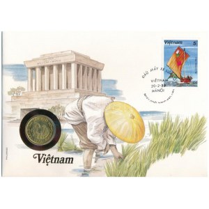 Vietnám 1974. 10D felbélyegzett borítékban, bélyegzéssel, német nyelvű leírással T:UNC Vietnam 1974...