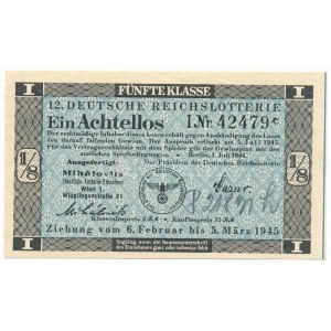 Német Harmadik Birodalom 1945. 12. Német Birodalmi Sorsjáték 5. osztályú, 1/8-ad sorsjegye T:XF...