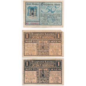 Lengyelország / Cieszyn 1919. 50h + 1K (2x) utalvány T:F, sarokhiány Poland / Cieszyn 1919. 50 Halerzy + 1 Korone (2x...