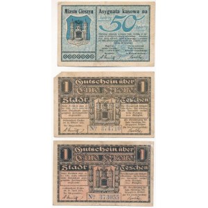 Lengyelország / Cieszyn 1919. 50h + 1K (2x) utalvány T:F, sarokhiány Poland / Cieszyn 1919. 50 Halerzy + 1 Korone (2x...