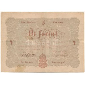 1848. 5Ft Kossuth bankó barna nyomat UÜ.1. 856737 T:F fo. Adamo G109A