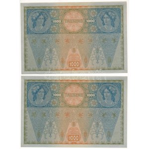 Ausztria 1919. (1902) 1000K (2x) 2. kiadás, sorszámkövetők 2561 66981 - 2561 66982 vízszintes DEUTSCHÖSTERREICH...