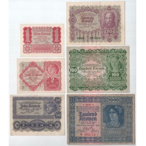 Ausztria 1922. 1K + 2K + 10K + 20K + 100K + 1000K T:XF-F Austria 1922. 1 Krone + 2 Kronen + 10 Kronen + 20 Kronen ...