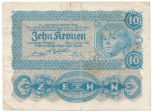 Ausztria 1922. 10K kék színárnyalattal (nyomdafesték hiánya?) T:F,VG beszakadások Austria 1922. 10 Kronen blue color ...