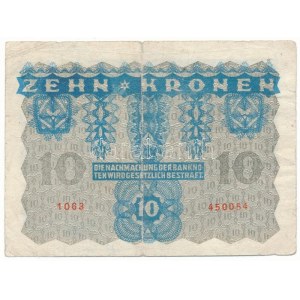 Ausztria 1922. 10K kék színárnyalattal (nyomdafesték hiánya?) T:F,VG beszakadások Austria 1922. 10 Kronen blue color ...
