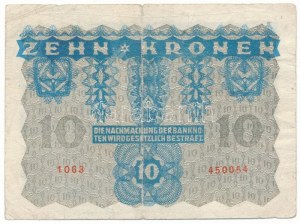 Ausztria 1922. 10K kék színárnyalattal (nyomdafesték hiánya?) T:F,VG beszakadások Austria 1922. 10 Kronen blue color ...