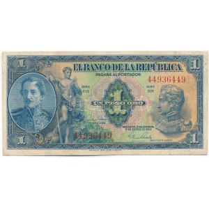 Kolumbia 1954. 1P T:F folt, erős papír Colombia 1954. 1 Peso Oro C:F spot, sturdy paper Krause P...
