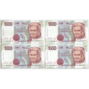 Olaszország 1984. 10.000L (3x) + 1990. 1000L (6x, ebből 4db sorszámkövető) T:VF,F Italy 1984. 10.000 Lire (3x) + 1990...