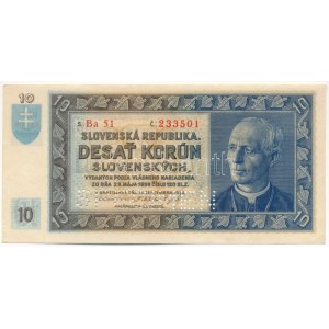 Szlovákia 1939. 10K SPECIMEN perforációval, Ba 51 233501 T:AU / Slovakia 1939. 10 Korun with SPECIMEN perforation...