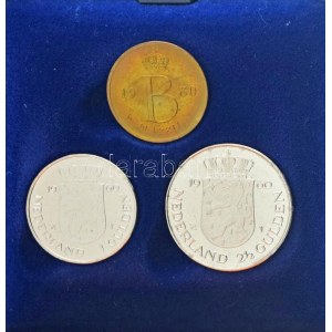 Hollandia 1980. 1G Ag Beatrix beiktatása + 2 1/2G Ag Beatrix beiktatása + B pénzverdei koronázási emlékzseton ...