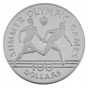 Jamaika 1988. 100D Ag 1988. Nyári Olimpiai Játékok - Szöul (136g/0.925) T:PP fo. / Jamaica 1988. 100 Dollars Ag ...