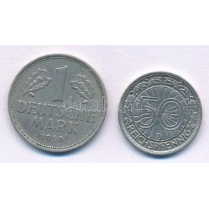 Német Birodalom / Weimari Köztársaság 1928D 50pf Ni + NSZK 1950F 1M Cu-Ni T:XF German Reich ...