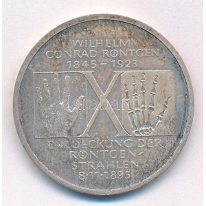 Németország 1995D 10M Ag 150 éve született Wilhelm Conrad Röntgen - 100 éves a Röntgen-sugár T...