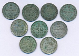 Orosz Birodalom 1863-1916. 15k Ag (9xklf) T:AU-F patina Russian Empire 1863-1916. 15 Kopecks Ag (9xdiff) C:AU...