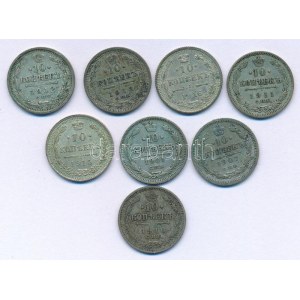 Orosz Birodalom 1901-1916. 10k Ag (8xklf) T:XF,VF patina Russian Empire 1901-1916. 10 Kopeck Ag (8xdiff) C:XF...