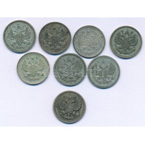 Orosz Birodalom 1901-1916. 10k Ag (8xklf) T:XF,VF patina Russian Empire 1901-1916. 10 Kopeck Ag (8xdiff) C:XF...