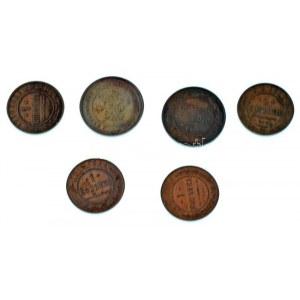Orosz Birodalom 1910-1913. 1k Cu - 2k Cu (6xklf) T:XF-F, patina Russian Empire 1910-1913. 1 Kopeck Cu - 2 Kopecks Cu ...