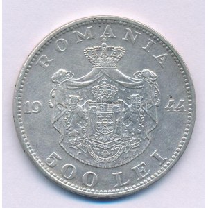 Románia 1944. 500L Ag I. Mihály T:XF-VF, folt Romania 1944. 500 Leu Ag Michael I C:XF-VF, spot Krause KM...