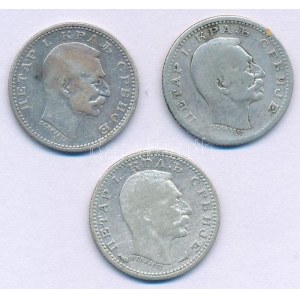 Szerbia 1904. 50p Ag I. Péter + 1912. 50p Ag I. Péter + 1915. 50p Ag I. Péter T:VF-F Serbia 1904. 50 Para Ag ...