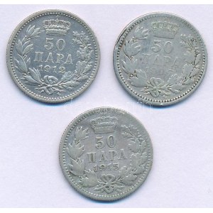 Szerbia 1904. 50p Ag I. Péter + 1912. 50p Ag I. Péter + 1915. 50p Ag I. Péter T:VF-F Serbia 1904. 50 Para Ag ...