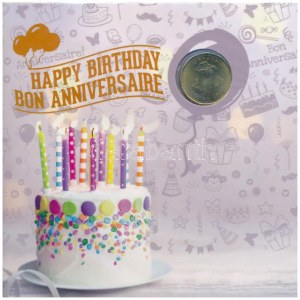 Kanada 2017. 5c-2$ (5xklf) Happy Birthday forgalmi sor dísztokban + 2016. 1$ Lucky Loonie ráragasztva a fóliára C...