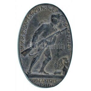 Osztrák-Magyar Monarchia 1916. M.KIR.BUDAPESTI 29. HONVÉD GYALOGEZRED 1914-1915-1916 hadifém sapkajelvény. Szign....