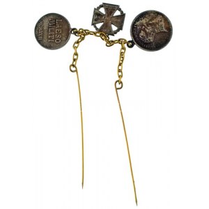 ~1920. 3db-os kitüntetés miniatűr tétel frakkláncon, közte Károly Bronz Vitézségi Érem, Károly Csapatkereszt, ...