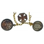 ~1920. 3db-os kitüntetés miniatűr tétel frakkláncon, közte Károly Bronz Vitézségi Érem, Károly Csapatkereszt, ...