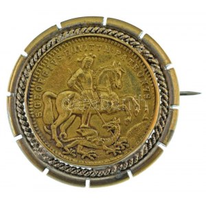 ~1900. Szent György-érem bronz emlékérem keretben, kitűzővé alakítva (38mm) T:XF / ~1900. St. George medal...
