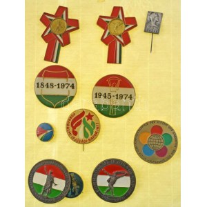 11db-os vegyes festett és műgyantás szocialista jelvény, közte 1980. Közös űrrepülés műgyantás fém jelvény...