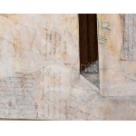 Szikora Tamás (1943-2012): Doboz, 1997. Olaj, ceruza, kollázs, fa, jelezve jobbra lent. 72x42 cm.