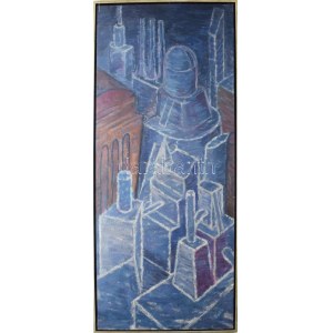 Bodó Mihály (1957-): City II. Olaj, vászon, jelezve jobbra lent. Dekoratív fakeretben. 146x60 cm...