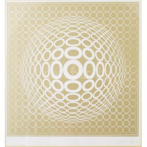 Victor Vasarely (1908-1997): Op-art kompozíció. Szitanyomat, papír. Jelzett, számozott: 14/50. Üvegezett fakeretben...