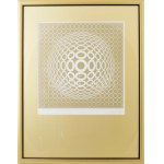 Victor Vasarely (1908-1997): Op-art kompozíció. Szitanyomat, papír. Jelzett, számozott: 14/50. Üvegezett fakeretben...
