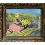 Glatz Oszkár (1872-1958): Szőlőevő gyerekek, 1941. Olaj, vászon, jelezve jobbra lent, hátoldalán MNG 808/979 sz...
