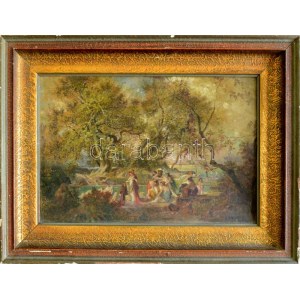 Lotz Károly (1833-1904): Fürdőző nők, 1870. Olaj, karton, jelezve jobbra lent: f Lotz K. 31×46 cm...