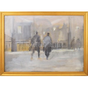 Kristófi János (1925-2014): Téli Nagyvárad, Körös-part (fagyban). Olaj, karton, jjl.: Kristófi. 50x70 cm...