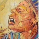 Frederick Omoyama Odorige (1967-), nigériai festő: Tatafo (zenélő sámán). Olaj, vászon, jelezve jobbra lent. Kiállítva...