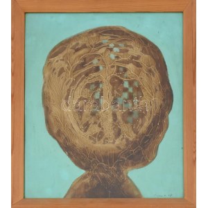 Papp Oszkár (1925-2011): Tudat múzsája (fej), 1968. Zománcfesték, olaj, karton, jelzett...