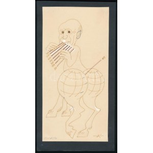 Kaján Tibor (1921-2016): Picasso (karikatúra). Tus, fedőfehér, papír, jelzett, kartonra kasírozva...
