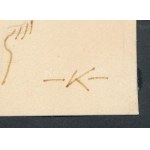 Kaján Tibor (1921-2016): Picasso (karikatúra). Tus, fedőfehér, papír, jelzett, kartonra kasírozva...