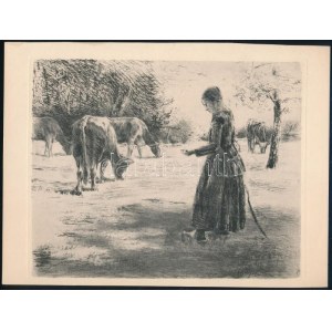 Max Liebermann (1847-1935). A legelőn (Auf der Weide). Rézkarc, papír, jelzés nélkül, 18×23 cm / etching on paper...