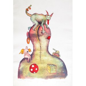 ef.Zámbó (efZámbó) István (1950-): Glóriákkal játszó krampusz, 2010-2022. Egyedi beavatkozású print (Ebp)...