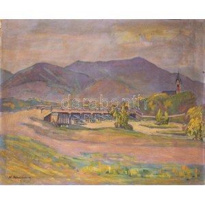 Barabás Márton, Márkusfalvi (1893-1974): Erdélyi táj, 1923. Olaj, vászon, jelezve balra lent, sérült, 83,5×105 cm...