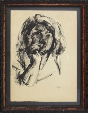 Aczél Ilona (1929-2000): Önarckép. Tus, papír, jelzett. Üvegezett fakeretben. 35x25 cm.