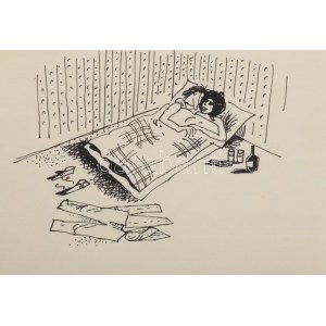 Csehi János (1952-1998): Szerelmespár (erotikus karikatúra). Tus, papír, jelzés nélkül. 10,5×14,5 cm...