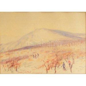 Diósy Antal (1895-1977): Dobogókő, sielők. Akvarell, papír, jjl.: Diósy Antal - Dobogókő. 29x41 cm...